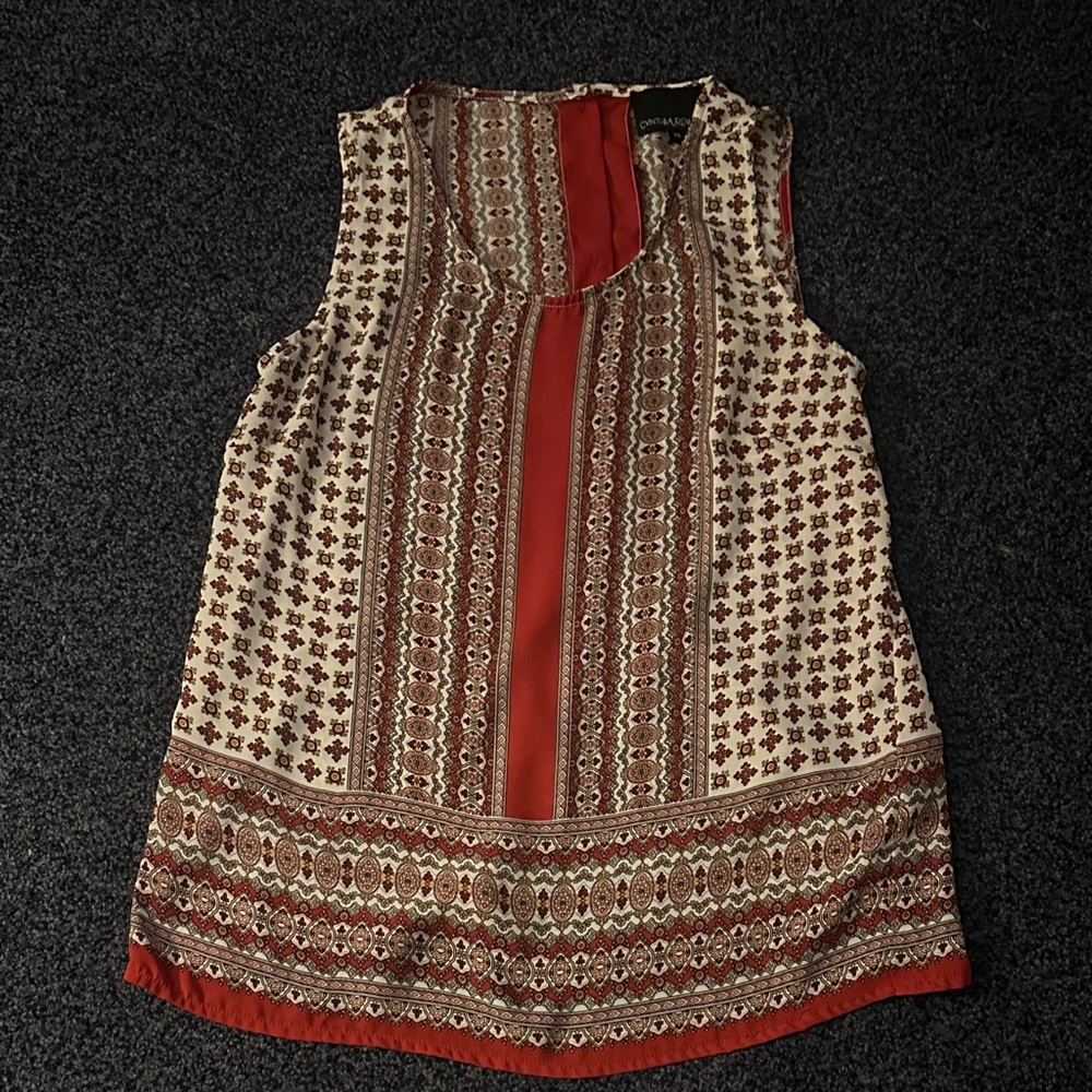 Cynthia Rowley Red and Brown Patterned Blouse